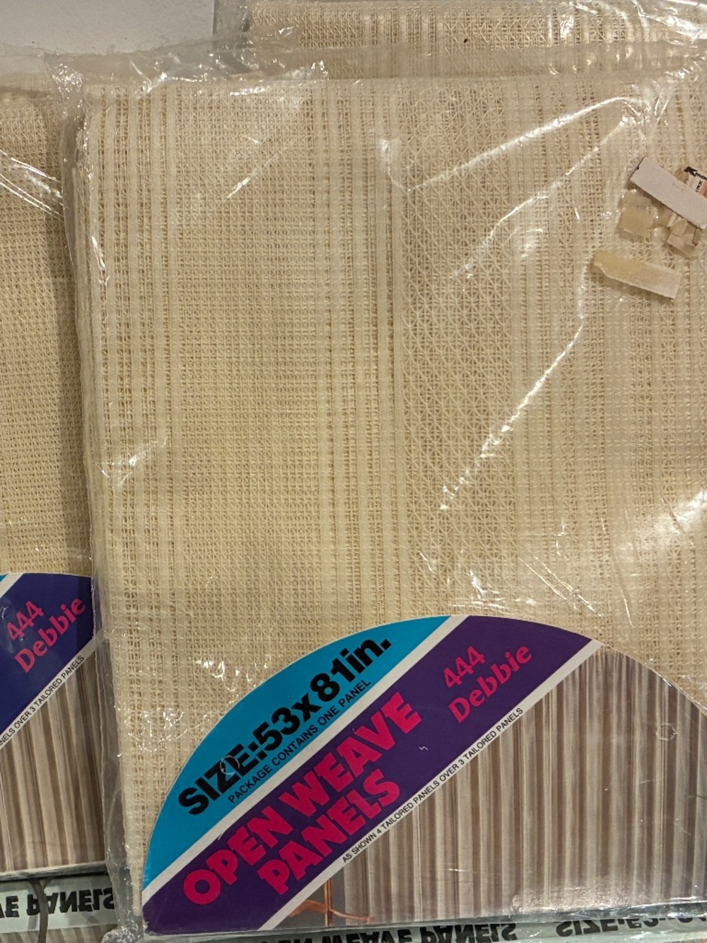 NOS~VTG Kmart Open Weave 53" Curtain Panels LOT of 4~Sealed~Eggshell~Debbie 444